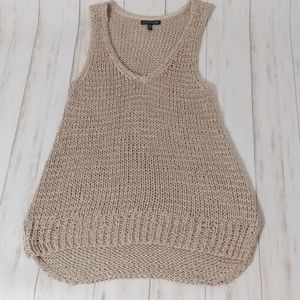 Eileen Fisher Sweater Tank S Open Weave Silk Trim High Low Hem Vacation Casual